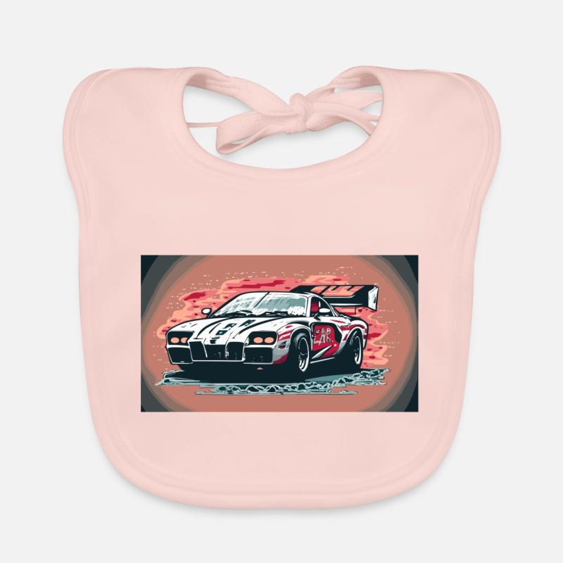 Voiture de course blanche (Collection de voitures de course) - Bavoir bio Bébé - rose