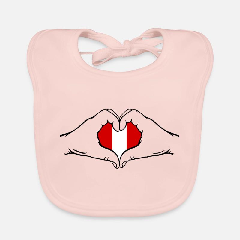 Peru Flag Heart Shape Organic Baby Bibs