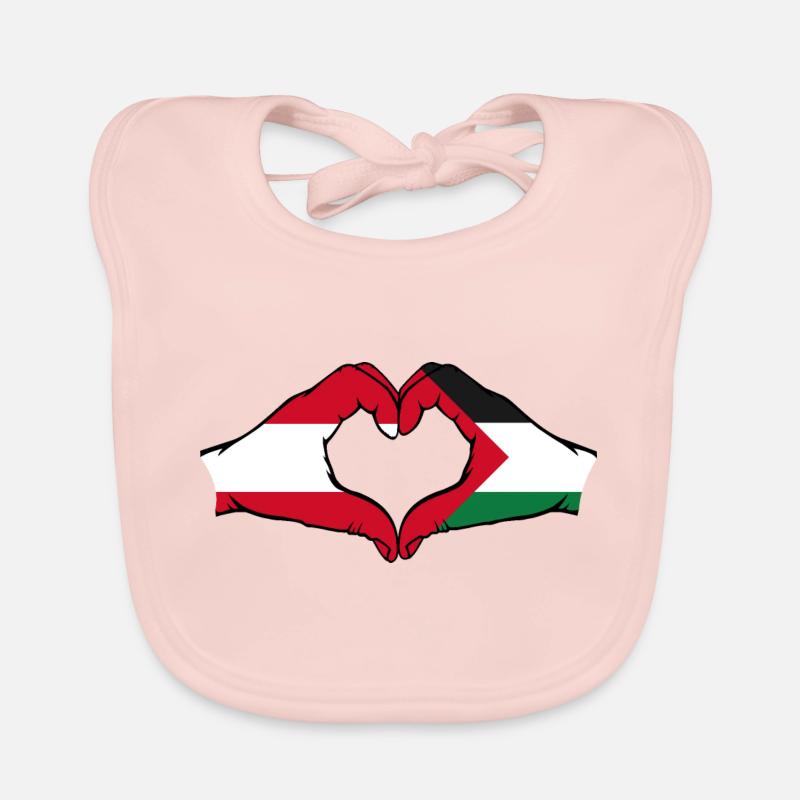 Austria Palestine heart shape with hands Organic Baby Bibs