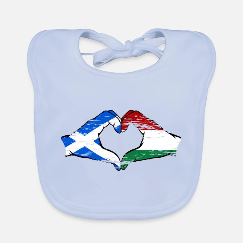 Ecosse Hongrie Drapeau Mains Coeur Forme Utilisé Bavoir bio Bébé