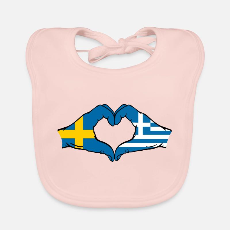 Suède Grèce Drapeau Mains Coeur Forme Bavoir bio Bébé