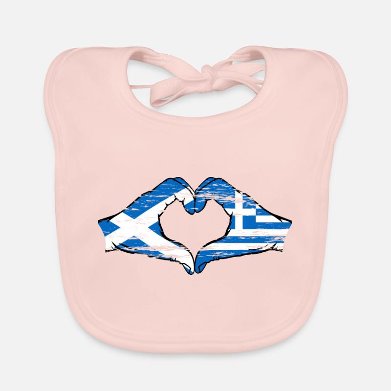 Mains de drapeau de l’Écosse Grèce en forme de coeur utilisé Bavoir bio Bébé