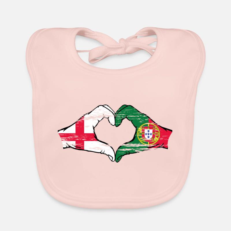 Angleterre Portugal Drapeau Mains Coeur Forme Utilisé Bavoir bio Bébé