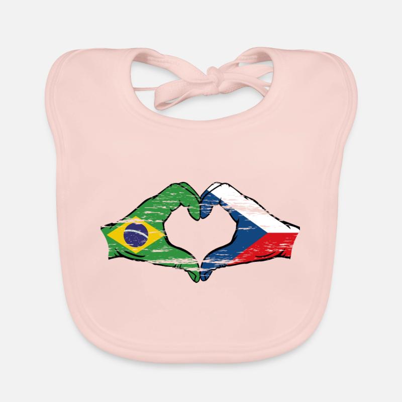 Brésil République tchèque drapeau coeur d’occasion - Bavoir bio Bébé - rose