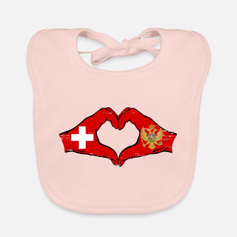 Suisse Monténégro drapeau mains forme de coeur utilisé Bavoir bio Bébé