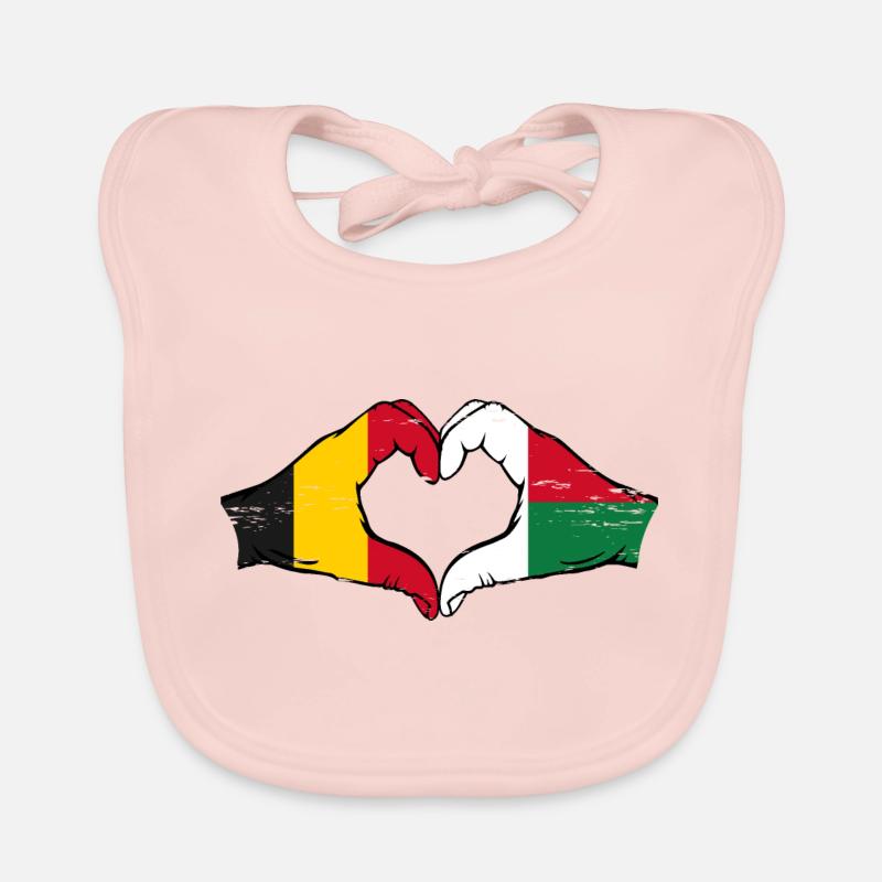 Belgique Madagascar Drapeau Mains Coeur Forme Utilisé Bavoir bio Bébé