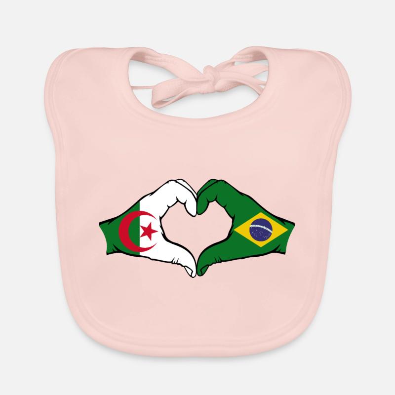 Algérie Brésil Drapeau Mains Coeur Forme Bavoir bio Bébé