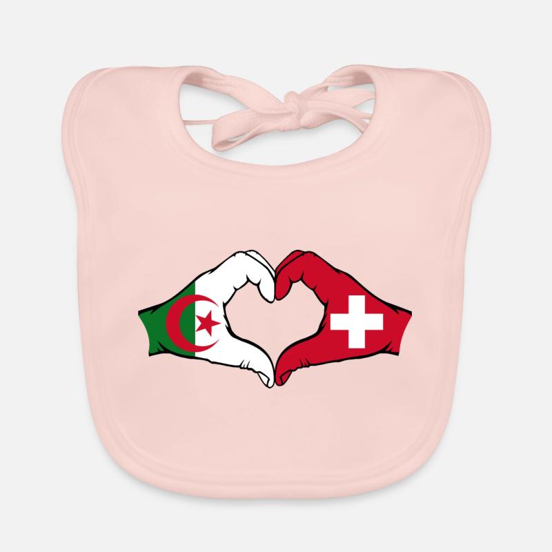 Algérie Suisse Drapeau Mains Coeur Forme Bavoir bio Bébé