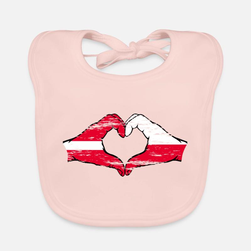 Lettonie Pologne drapeau mains forme de coeur utilisé Bavoir bio Bébé