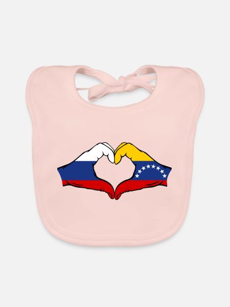 Russia Venezuela Flag Hands Heart Shape - Organic Baby Bibs - rose - Front