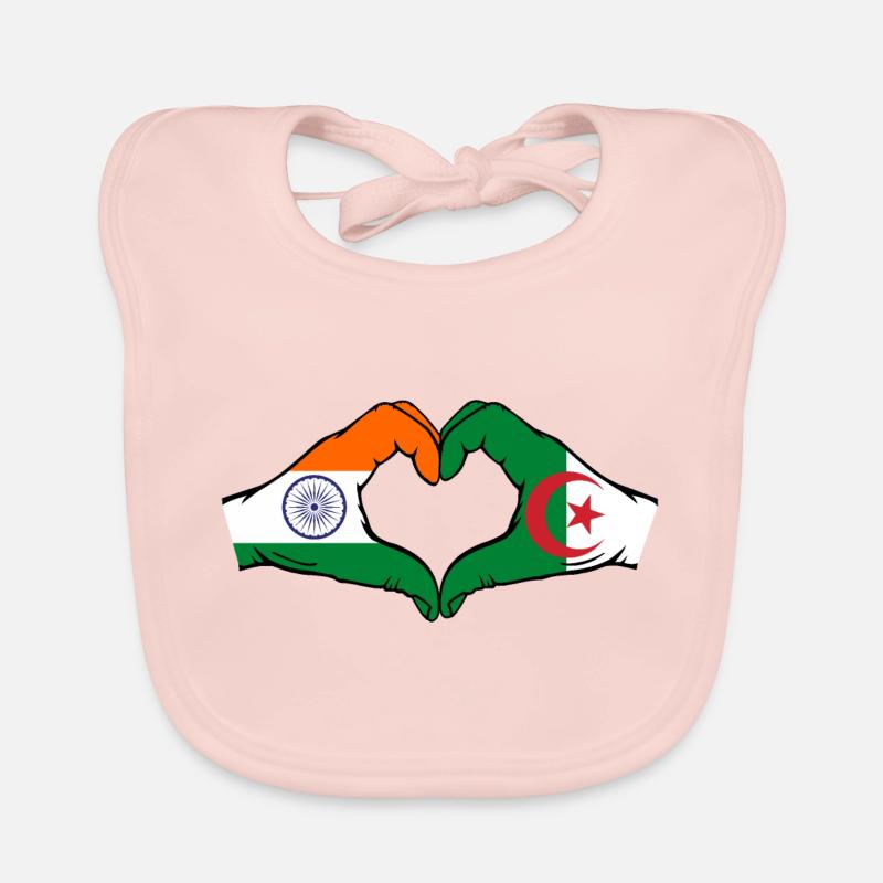 Inde Algérie Drapeau Mains Coeur Forme Bavoir bio Bébé