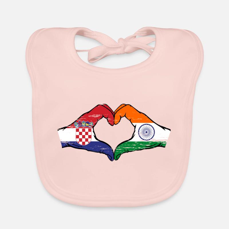 Croatie Inde drapeau mains forme de coeur utilisé Bavoir bio Bébé