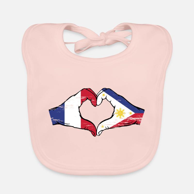 France Philippines Drapeau Mains Coeur Forme Utilisé Bavoir bio Bébé