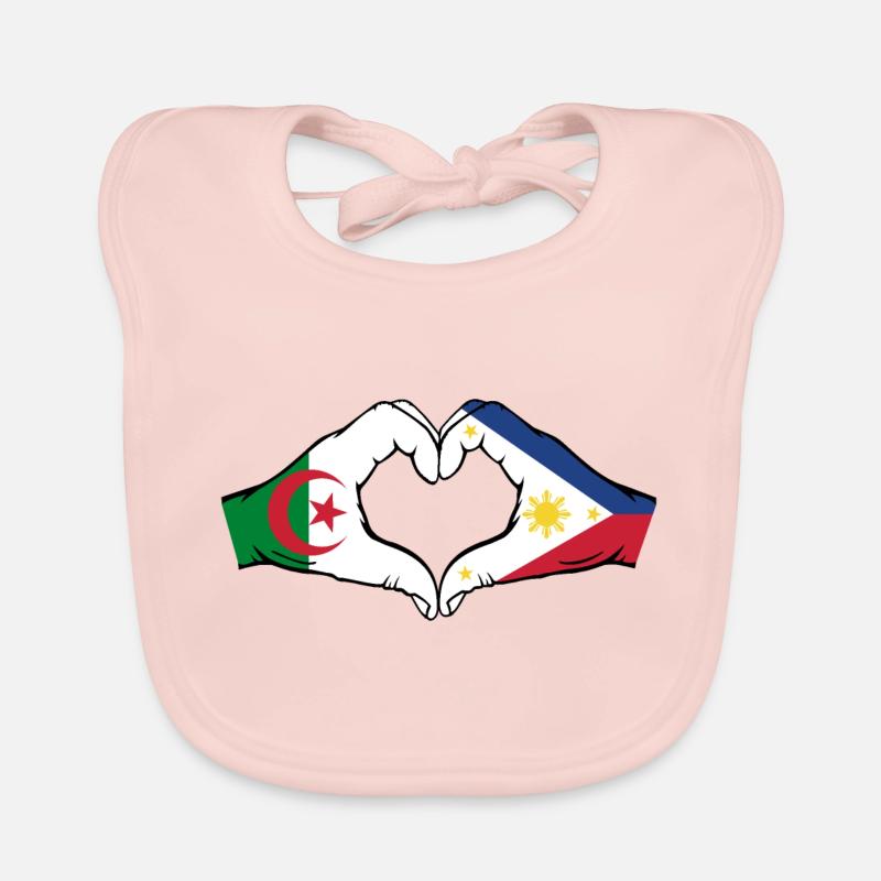 Algérie Philippines Drapeau Mains Coeur Forme Bavoir bio Bébé