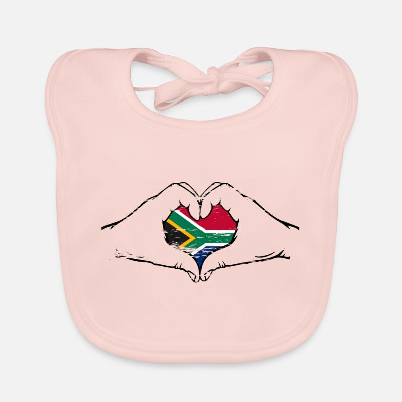 Drapeau de l’Afrique du Sud mains en forme de coeur utilisé Bavoir bio Bébé