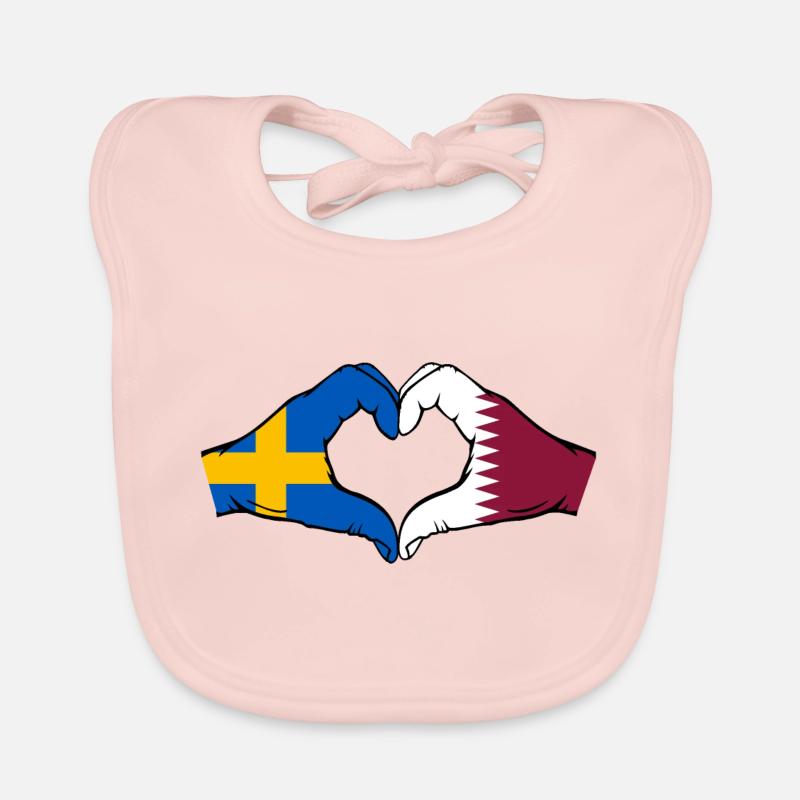 Suède Qatar Drapeau Mains Coeur Forme Bavoir bio Bébé