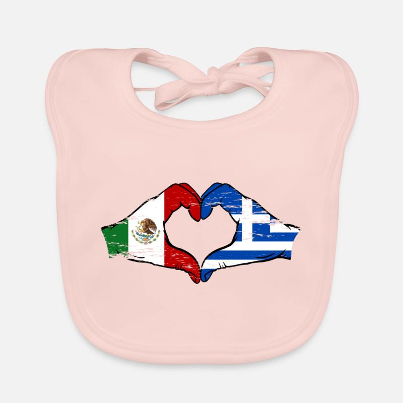 Mexique Grèce Drapeau Mains Coeur Forme Utilisé Bavoir bio Bébé