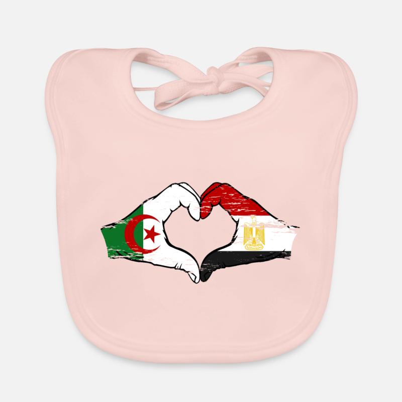 Algérie Egypte Drapeau Mains Coeur Forme Utilisé Bavoir bio Bébé