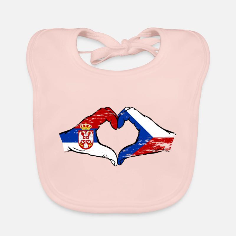 Serbie République tchèque drapeau mains forme de coeur utilisé Bavoir bio Bébé