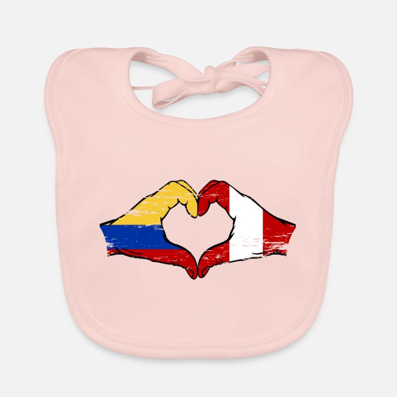 Colombie Pérou drapeau mains forme de coeur utilisé Bavoir bio Bébé