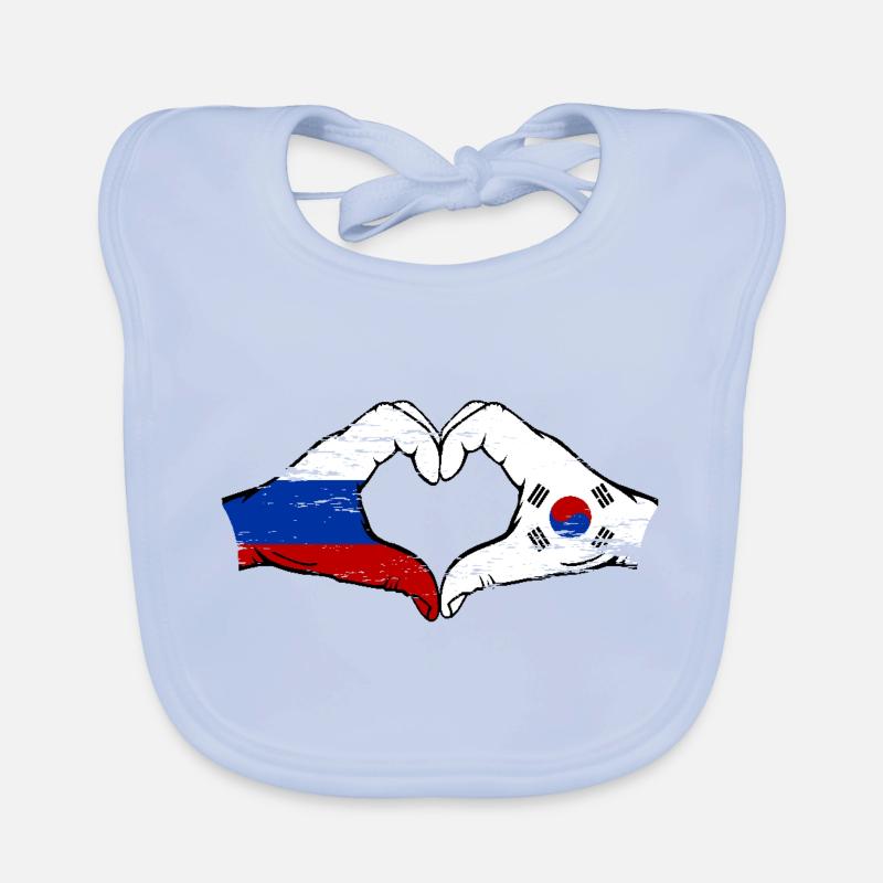 Russie Corée du Sud drapeau mains forme coeur utilisé Bavoir bio Bébé