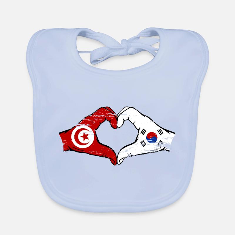 Tunisie Corée du Sud Drapeau Mains Coeur Forme Utilisé Bavoir bio Bébé