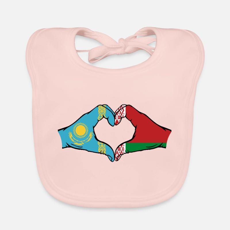 Kazakhstan Biélorussie Drapeau Mains Coeur Forme Bavoir bio Bébé