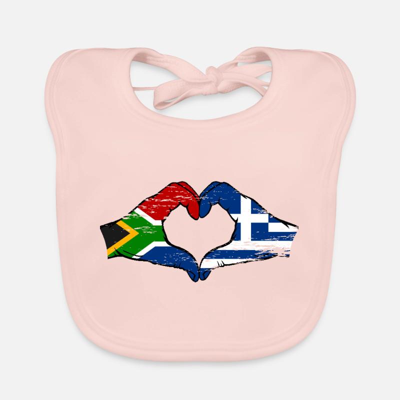 Afrique du Sud Grèce Drapeau Mains Coeur Forme Utilisé Bavoir bio Bébé