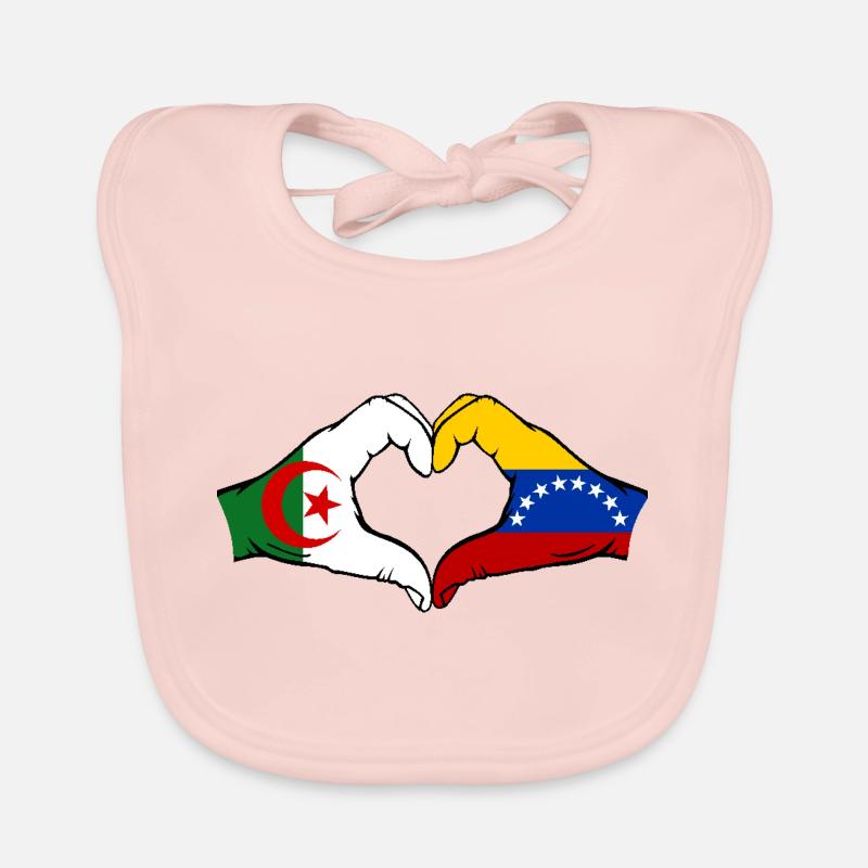 Algérie Venezuela Drapeau Mains Coeur Forme Bavoir bio Bébé