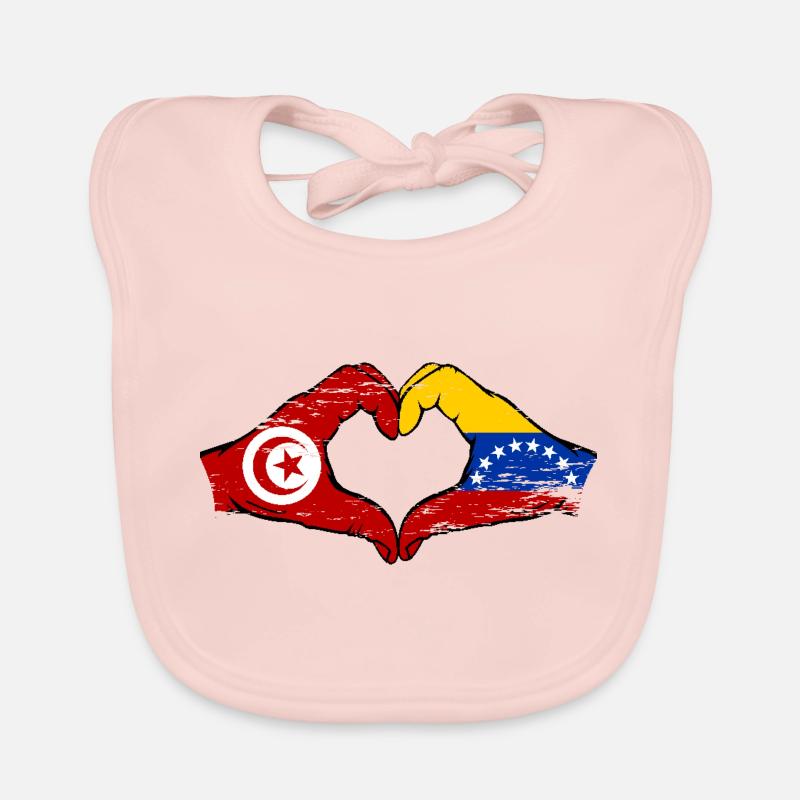 Tunisie Venezuela drapeau mains forme de coeur utilisé Bavoir bio Bébé