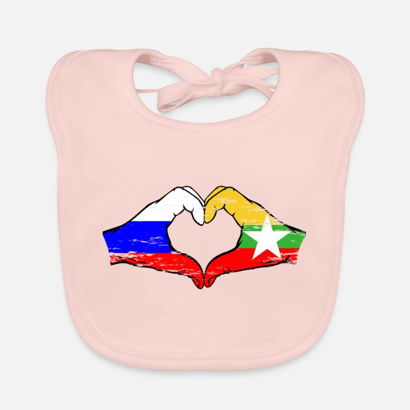 Russie Myanmar drapeau mains forme de coeur utilisé Bavoir bio Bébé