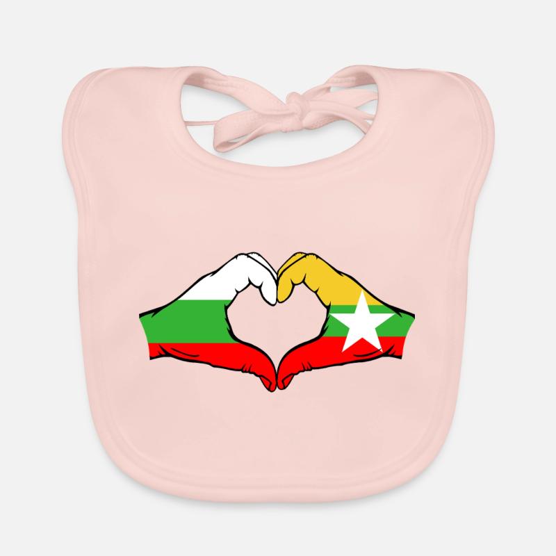 Bulgarie Myanmar Drapeau Mains Coeur Forme Bavoir bio Bébé