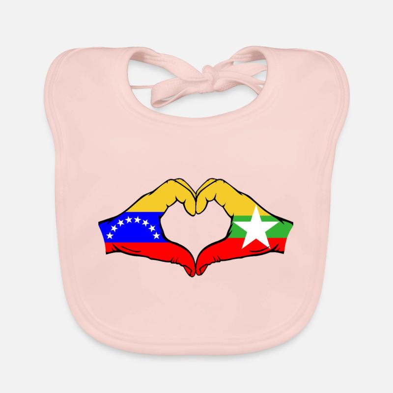 Venezuela Myanmar Drapeau Mains Coeur Forme Bavoir bio Bébé