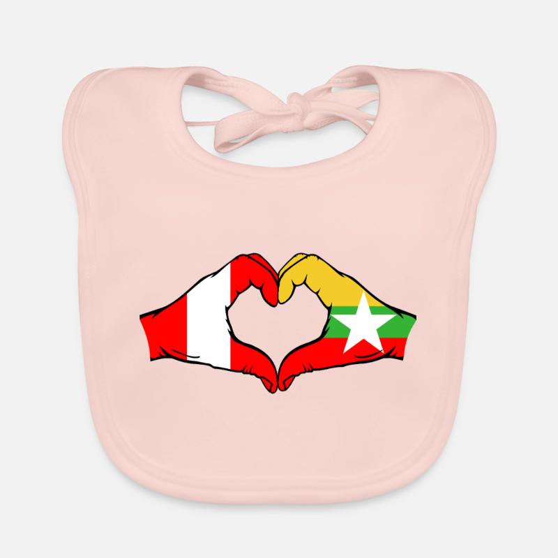 Pérou Myanmar Drapeau Mains Coeur Forme Bavoir bio Bébé