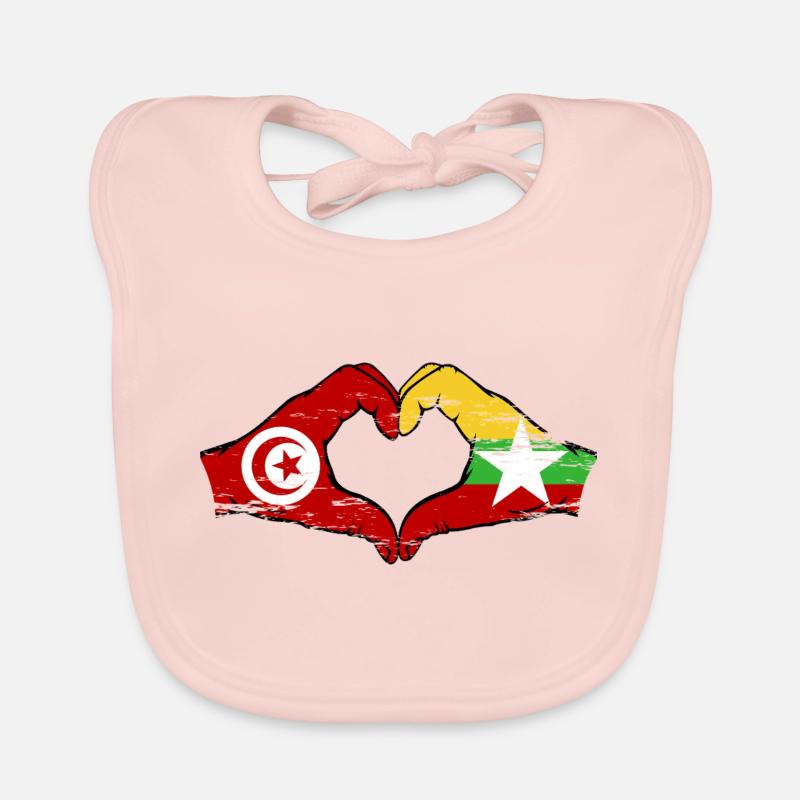Tunisie Myanmar drapeau mains forme de coeur utilisé Bavoir bio Bébé