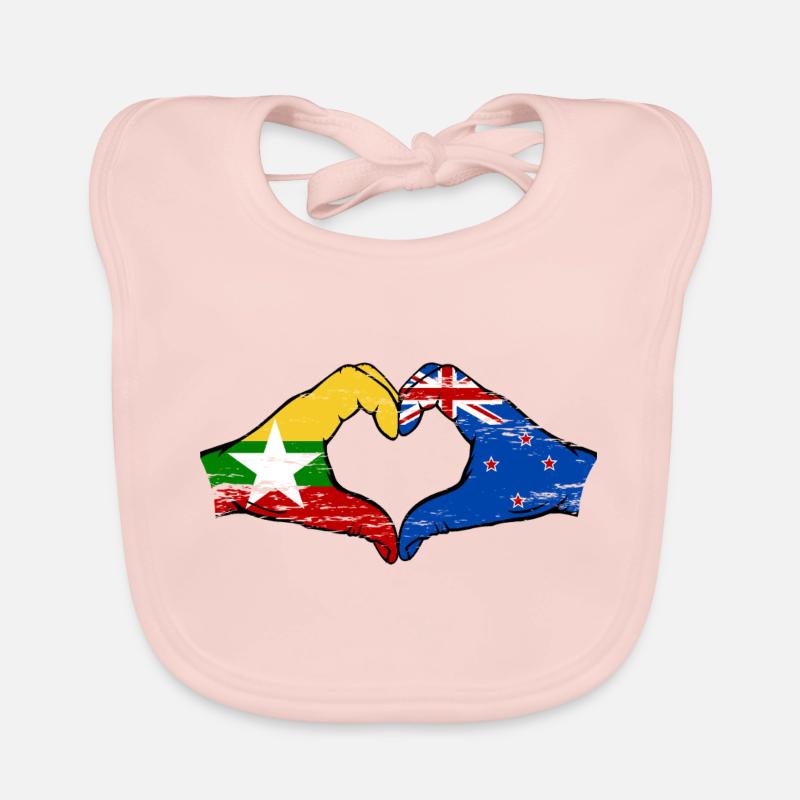 Myanmar Nouvelle-Zélande drapeau mains forme coeur utilisé Bavoir bio Bébé