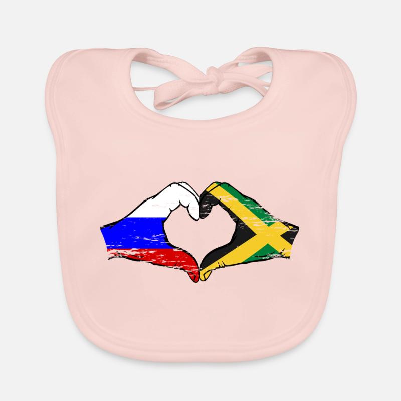 Russie Jamaïque drapeau mains forme de coeur utilisé Bavoir bio Bébé