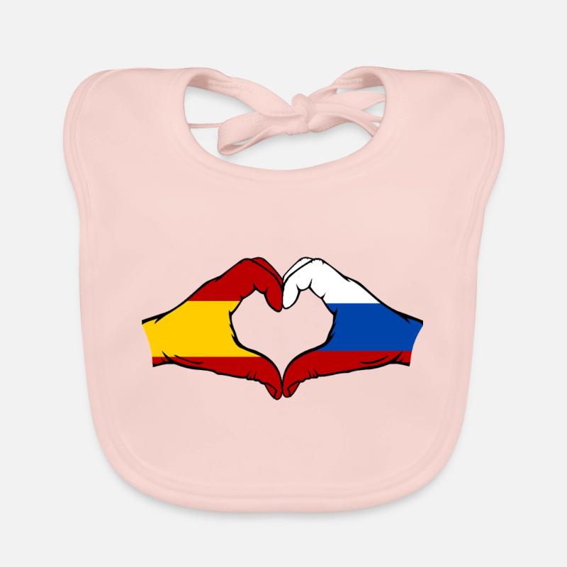 Espagne Russie Drapeau Mains Coeur Bavoir bio Bébé