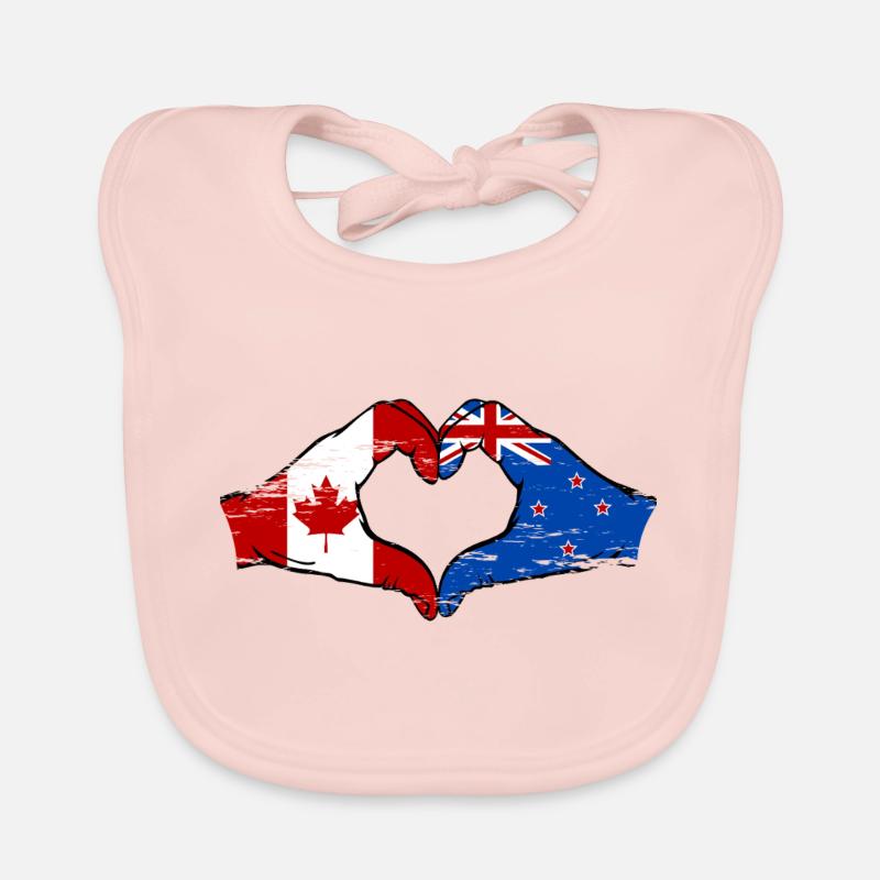 Mains du drapeau du Canada de la Nouvelle-Zélande en forme de coeur utilisé Bavoir bio Bébé