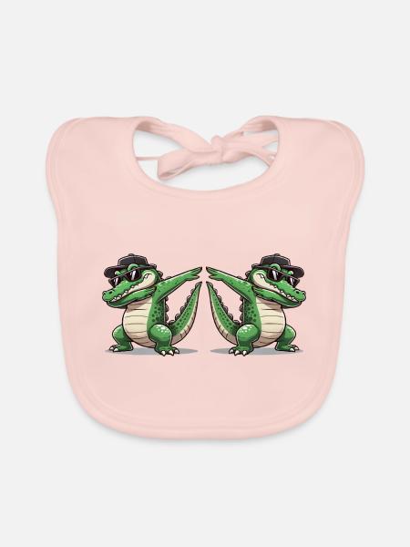 Krokodil Comic Dabbing 2 - Baby Bio-Lätzchen - Rose - Vorne
