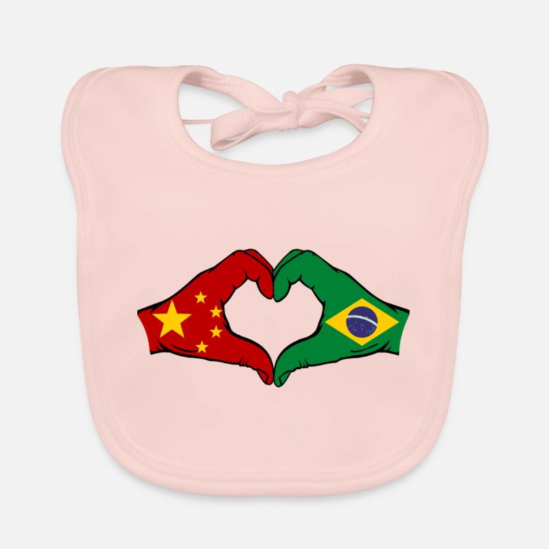 Chine Brésil Drapeau Mains Coeur Forme Bavoir bio Bébé