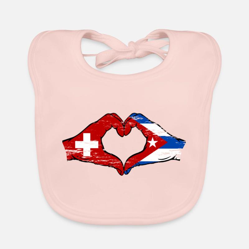 Switzerland Cuba Flag Hands Heart Shape Used Organic Baby Bibs