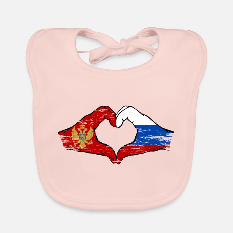Monténégro Russie Drapeau Mains Coeur Forme Utilisé Bavoir bio Bébé