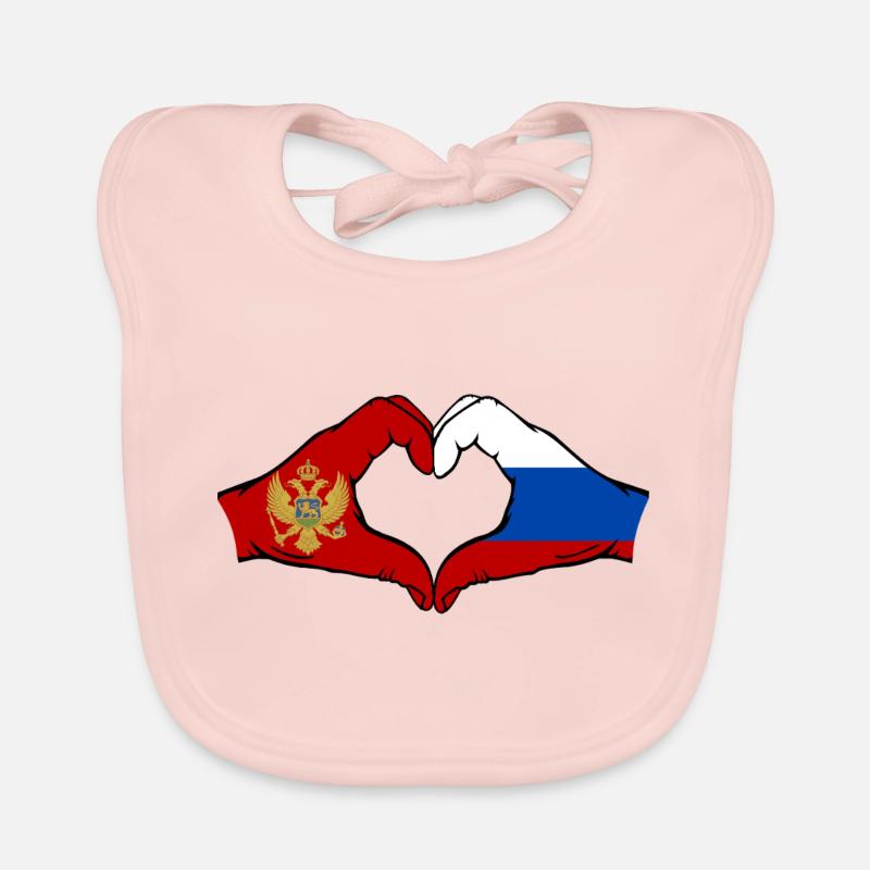 Monténégro Russie Drapeau Mains Coeur Forme Bavoir bio Bébé