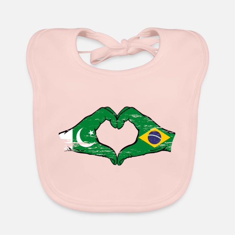 Pakistan Brésil drapeau mains forme de coeur utilisé - Bavoir bio Bébé - rose