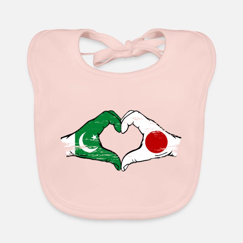Pakistan Japon Drapeau Mains Coeur Forme Utilisé - Bavoir bio Bébé - rose