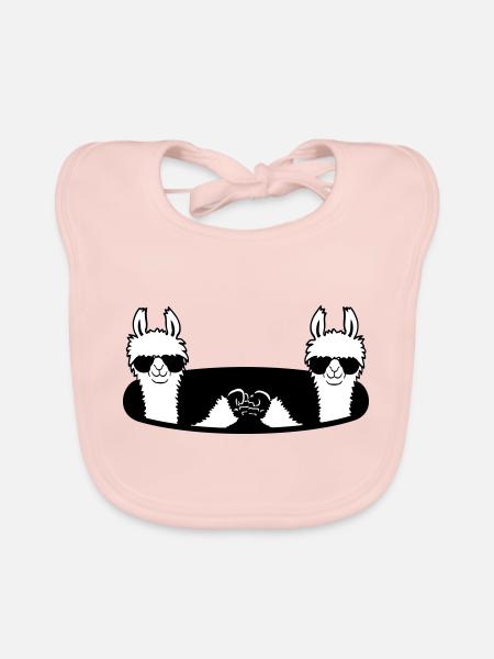 2 Llama Team Friends Sunglasses Fist Pump Hole - Organic Baby Bibs - rose - Front