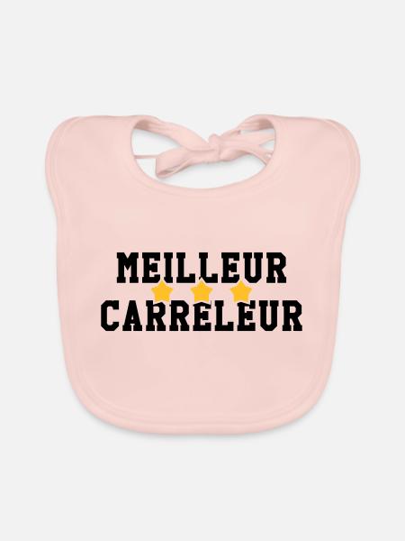carreleur / carrelage / construction / maçon - Bavoir bio Bébé - rose - Devant
