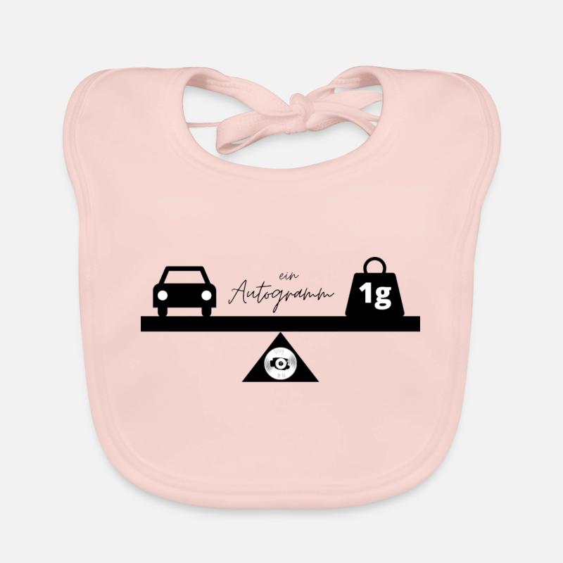 Autogramm - ein Auto und ein Gramm auf einer Waage - Baby Bio-Lätzchen - Rose