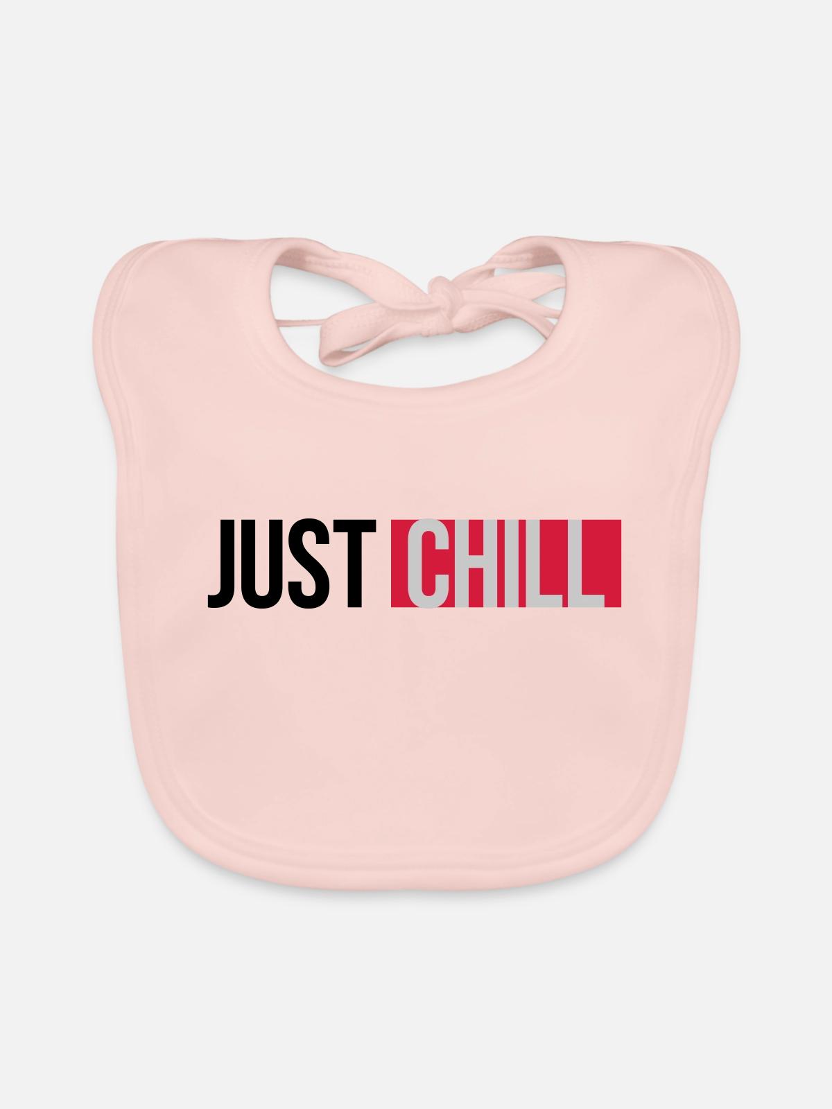 Just Chill Text Logo - Baby Bio-Lätzchen - Rose - Vorne